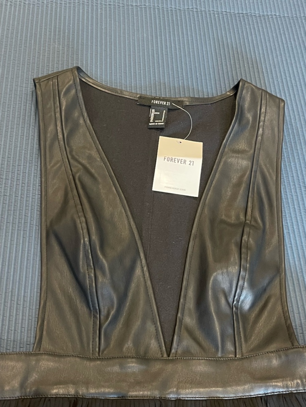 Forever 21 Black Faux Leather Deep V Dress